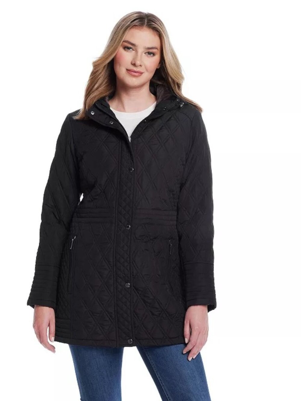 Weatherproof Women's XL Black Weathercast Plush Lined Mixed Quilted Walker Coat